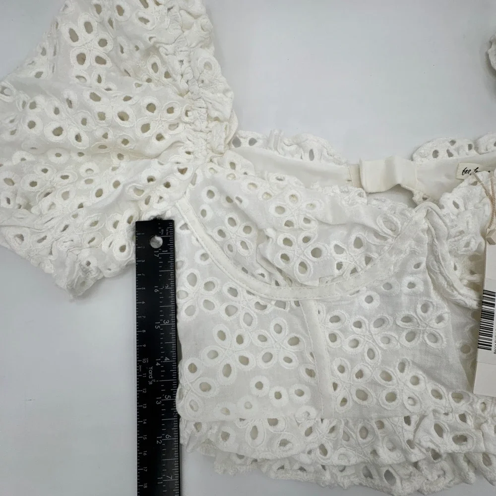 For Love‎ & Lemons Becca Eyelet Crop Top Womens Small White Bustier Puff Sleeve